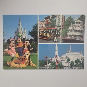 Walt Disney World Multi View Mickey Minnie Goofy Continental Chrome Postcard - Picture 1 of 6