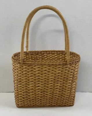 Handmade Wicker Basket Shoulder Bag Double Long Hard Handles Grocery Gardening - Image 1 of 4