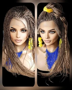 Premium Hand-Braided Wig Full Lace Wig Color #30 micro million braids - Picture 1 of 24