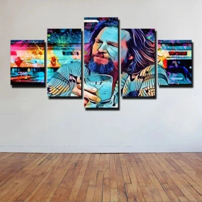 Big Lebowski Abstract Colorful The Dude 5 Piece Panel Canvas Wall Art Decor - Image 1 of 2