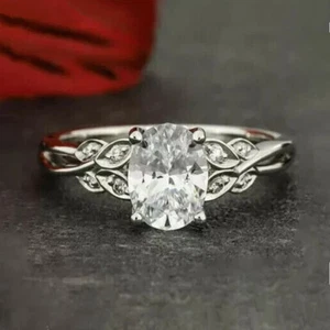 Anillo de boda solitario de compromiso de diamantes de corte ovalado de 3 quilates acabado en oro blanco de 14 quilates - Imagen 1 de 7