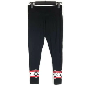 PINK Yoga Victorias Secret Snowflake Legging Womens S Black Red White 27" Inseam - Picture 1 of 9