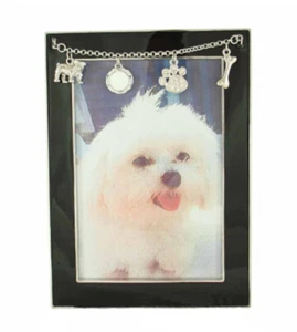 "My Best Friend" 4 x 7 Dog Picture Frame with charm chain embellishment - Picture 1 of 5