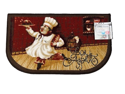 LIVING CLASSICS Chef Half Moon Slice Kitchen Rug, Non Skid Back, Earthtones