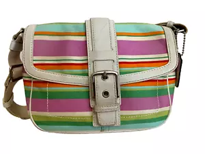 Coach 10701 Hampton Striped Canvas Crossbody Bag, Hobo, Tote, Purse. ID-415 - Picture 1 of 11