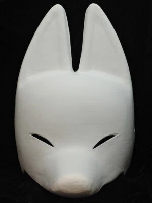 Komendo Half Face Mask White Hand Painted Paper Cosplay Fox Kitsune type 1 Japan - Image 1 of 4