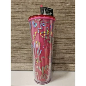 New Starbucks 2023 Holiday Tumbler Hot Pink Silver Ribbon Color Change Cup 24 Oz - Picture 1 of 2