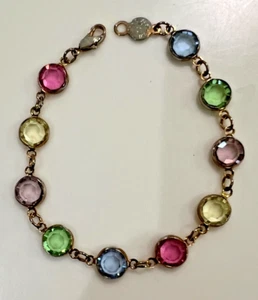 Vintage Austrian Crystal USA Gold-Tone Bezel Set Chain Bracelet Signed 7.5″ - Picture 1 of 15