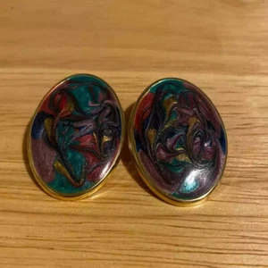 Beautiful vintage hand painted 80's earrings multicolored - Picture 1 of 4