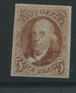 1875 US Stamp #3 5c Mint No Gum VF Imperf Catalogue Value $1300 - Picture 1 of 1