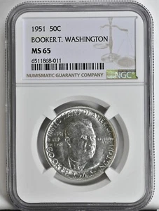 1951 50C Booker T Washington Half Dollar Coin NGC MS65 Graded Coin 9424 WOW! - Picture 1 of 2