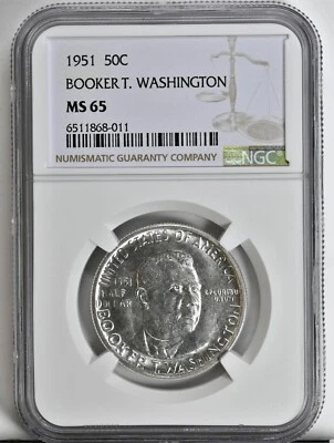 1951 50C Booker T Washington Half Dollar Coin NGC MS65 Graded Coin 9424 WOW! - Image 1 of 2