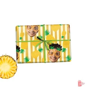 Personalized Gift Wrapping Paper w/ Photo Face Cut Yellow Pin Stripes Gift Wrap - Picture 1 of 6