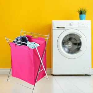71cm Large Laundry Washing Bag Basket Free Standing Chrome Frame Strong Foldable - Picture 1 of 6