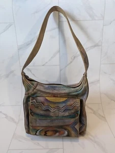 Anuschka Hand Painted Leather Shoulder Handbag Purse Southwestern Abstract - Picture 1 of 18