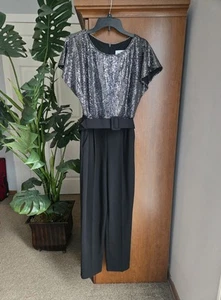 Joseph Ribkoff Jumpsuit Black Pants & Belt With Silver Sequin Top Formal Elegant - Picture 1 of 5