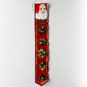 Vintage vertikales hängendes Weihnachtsbanner Santa Samtband Jingle Bells 21,5 Zoll - Bild 1 von 9