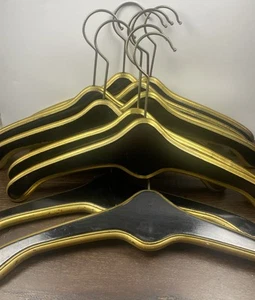 Vintage Hollywood Regency MCM Wooden Clothes Hangers Gold black Set of 10 - Picture 1 of 5