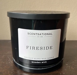 Tarro de vidrio grande Scentsational Fireside Candle 26 OZ mezcla de cera de coco mecha de madera - Imagen 1 de 2