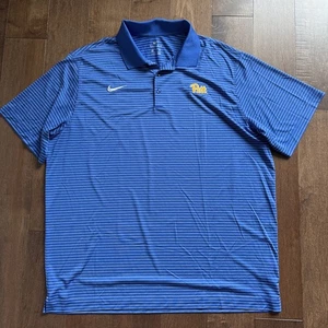 Pitt Panthers Golf Poloshirt Herren 2XL Dri-Fit blau gestreift Swoosh Nike Logo - Bild 1 von 10