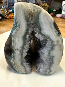 Amethyst Druzy Quartz Agate Crystal Gemstone Flame Carved Geode Specimen 102 - Picture 1 of 12