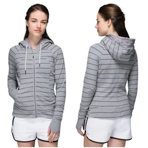 Sudadera Chaqueta con Capucha Cremallera Completa Movimiento Lululemon Talla 8 Gris Rayas Bolsillos - Imagen 1 de 15