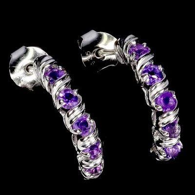 Pendientes de plata de ley 925 redondos amatista 2 mm joyas de piedras preciosas naturales Foto 1 de 4