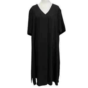 J. Jill Wearever Swing Dress XL Black Top Pleat Short Sleeve Minimalist Flowy - Picture 1 of 11