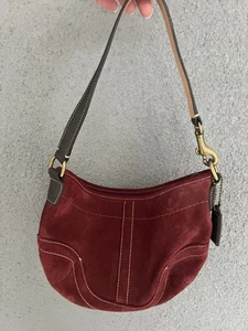Vintage Coach Burgundy Suede Hobo Shoulder Bag Purse (E043-4284) - Picture 1 of 7