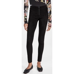 Alice + Olivia Black Suede Leggings | Front Zip Pants Luxe Designer Style Sz 2 - Picture 1 of 10