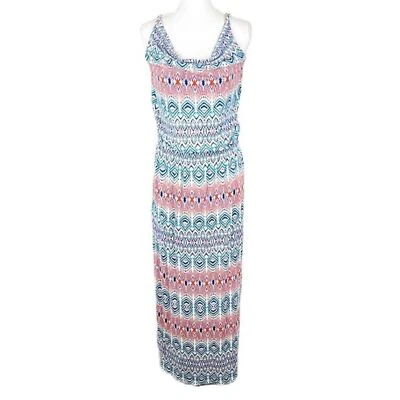 cAbi Dress Women Small Blue Argyle Boho Cowl Neck Tank Sleeveless Fit Flare Maxi - Image 1 of 4