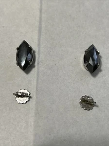 Pendientes vintage de plata de ley de ónix negro marquesa tornillo trasero - Imagen 1 de 7