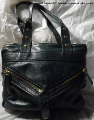 复古 Botkier 深绿色皮革多口袋塞舌尔包 NG90 — 第 1/4 张图片