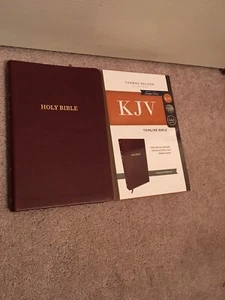 KJV THIN LINE BIBLE RED LETTER BURGUNDY  LEATHER SOFT RIBBON MARKER NELSON - Picture 1 of 12