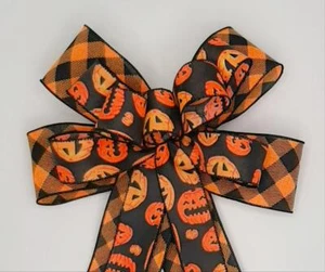 Arco de Halloween, arco de corona, cuadros naranja y negro, estampado de calabaza - Imagen 1 de 2