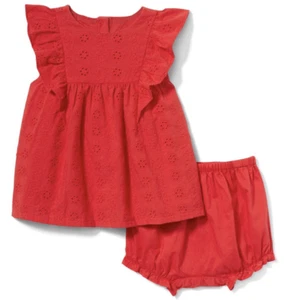 JANIE UND JACK BABY MÄDCHEN ROTES ÖSENOBERTEIL + BLUME. GRÖSSE 18-24 MONATE. NEU MIT ETIKETT - Bild 1 von 7