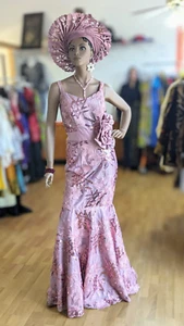 Kuti Light Lilac Muave African Spaghetti Strap Lace Sequins Maxi Bustier Dress-D - Picture 1 of 2
