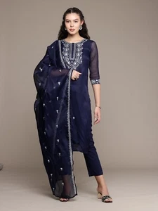 Plus size kota doriya fabric kurti in inner cotton and pant and dupatta set - Picture 1 of 8