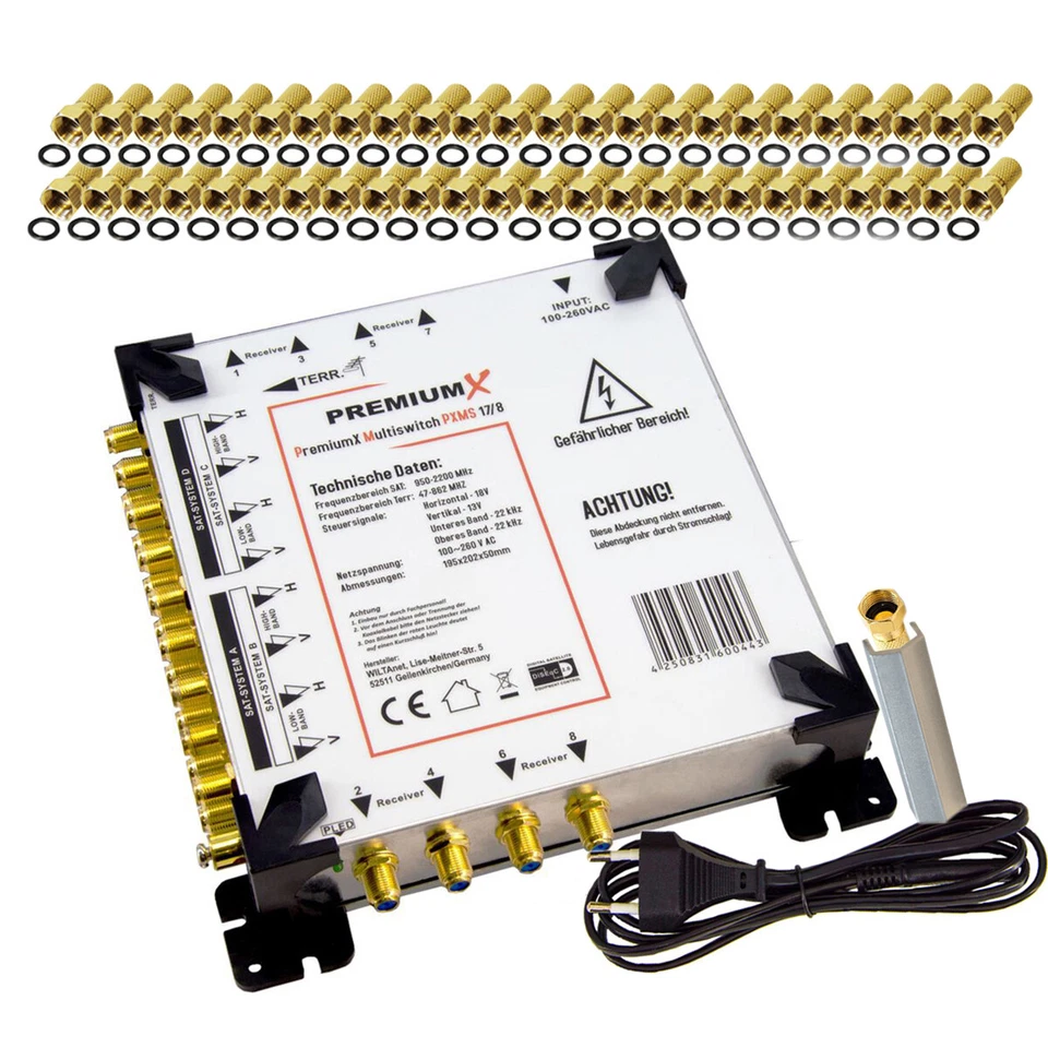PremiumX Multischalter 17-8 Multiswitch 4 SAT 8 Teilnehmer Satelliten Switch Set - Bild 1 von 4
