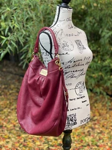 Designer Leather Hobo Purse, Marc Jacobs Hillier Bag, Burgundy Red Pebbled - Picture 1 of 14