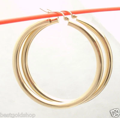 2» 4 мм X 50 мм большой блестящий простоя серьги-кольца реальный 10K желтое золото Бесплатная доставка - Изображение 1 из 4