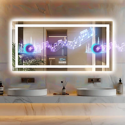 6-Size Smart Bluetooth LED Bathroom Mirror Backlit Lights Anti-fog Dimmable IP56 - image 1 of 4