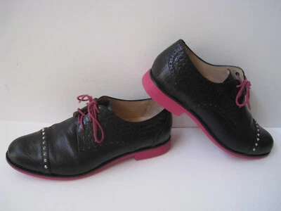 COLE HAAN CROCK ESTAMPADO CUERO NEGRO ESPIGA ROSA SUELA OXFORDS MUJER EE. UU. 7,5 LO ÚLTIMO Foto 1 de 4