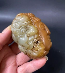 China Exquisite Natural Hetian Jade Hand-carved Buddha and Demons YuPei Pendant - Picture 1 of 9