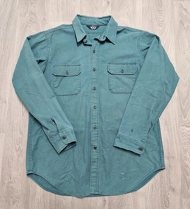 70s/80s Vintage Woolrich XL Chamois Heavy Button Work Shirt Teal/Blue USA Made - Picture 1 of 11