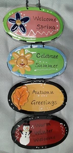 4 Tumbleweed Pottery Hanging Plaques Fall Summer Winter Spring 7” X 4” Oval - Picture 1 of 8