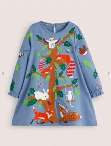 New $78 Mini Boden Girls Appliqué Dress Woodland Animals 6-7 fox bunny owl fawn - Picture 1 of 14