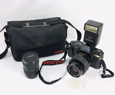 Pentax P3 35mm SLR Film Camera Bundle Flash TAKUMAR-A 28-80mm Lens Albinar Zoom - Image 1 of 4