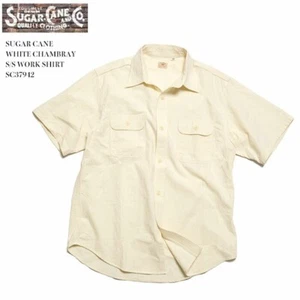 SUGAR CANE White Chambray Work Shirt SC37942 Short sleeve L size cotton - Picture 1 of 7