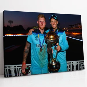 JOE ROOT & BEN STOKES Copa Mundial de Cricket de Inglaterra 2019 | Foto impresa en lona enmarcada - Imagen 1 de 10